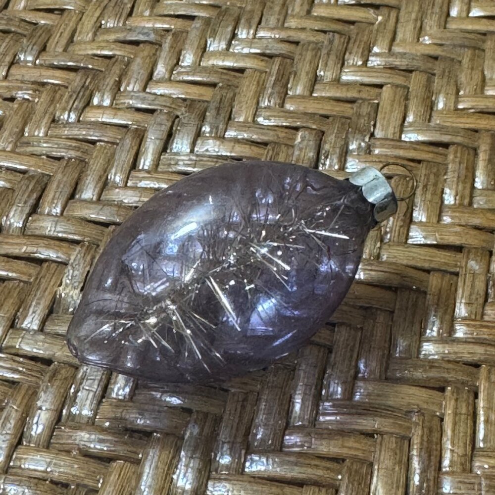 Vintage WWII Era Unsilvered Purple With Tinsel Inside Christmas Ornament